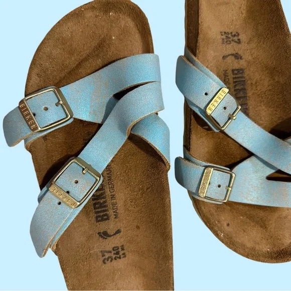 Birkenstock Blue Sandals with Cork Footbed and Metallic Straps - Picture 7 of 10